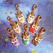handmade hand made owl owls gold tone metal planner charm charms clip clips accessory big eyes red green turquoise black white cream purple white uk gift gifts