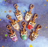 handmade hand made owl owls gold tone metal planner charm charms clip clips accessory big eyes red green turquoise black white cream purple white uk gift gifts