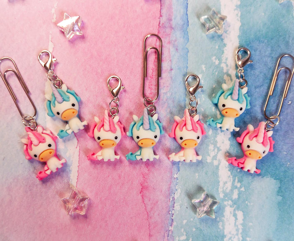 Kawaii Unicorn Resin Silver Tone Planner Charm or Paper Clip #P117