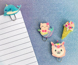 purrmaid cat narwhal whale cute ice cream kawaii paper clip clips planner accessories handmade gifts uk glitter 