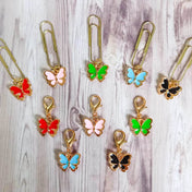 butterfly butterflies small cute planner clip charm charms paper stitch marker markers enamel gold tone metal pretty planning uk gift gifts hand made handmade green black red pale pink blue