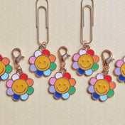 rainbow flower enamel planner clip clips charm charms paper accessory bright colours smiling happy flower flowers cute kawaii planning gift gifts uk gold tone metal floral