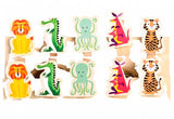 wild animals wood wooden peg pegs cute stocking filler tiger lion crocodile kangaroo octopus uk gifts stationery kids