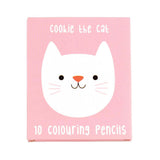 cookie cat pink box 10 coloured crayons pencil pencils crayon kids mini cute kawaii gift gifts uk rex london