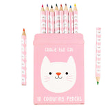 cookie cat pink box 10 coloured crayons pencil pencils crayon kids mini cute kawaii gift gifts uk rex london