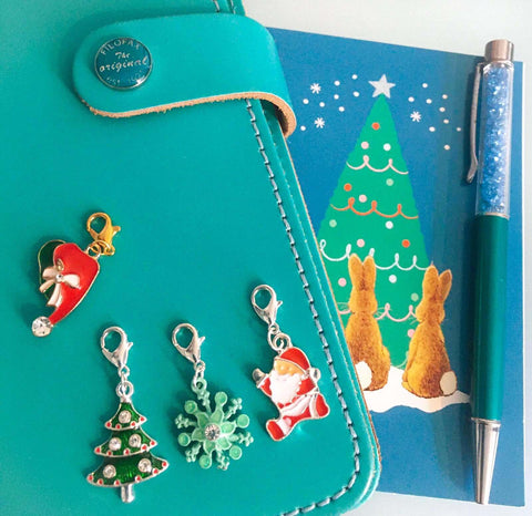 christmas planner clip charm charms cute festive planning accessories uk handmade gift gifts santa hat tree snowflake rhinestone enamel clips stitch marker markers