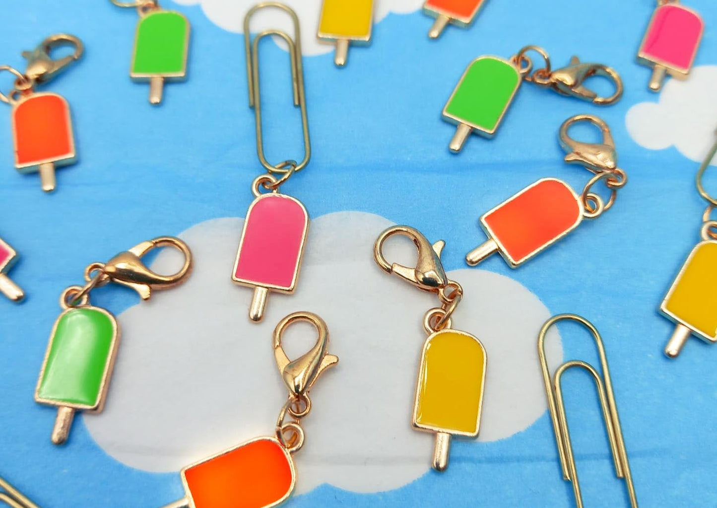 summer ice lolly lollies planner charm paper clip clips charms uk handmade gift gifts gold tone metal pink orange yellow lime green hand made