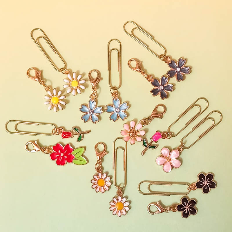 planner charm paper clip clips uk hand made handmade gift gifts gold tone metal pretty flowers rose daisy black white pink red grey blue turquoise cute kawaii floral flower