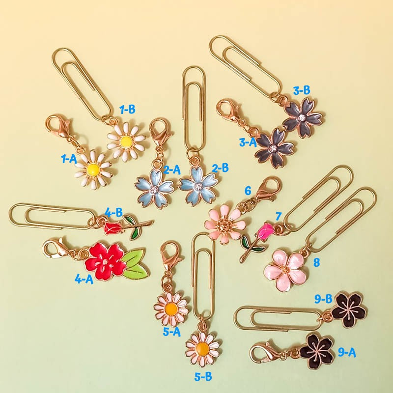 planner charm paper clip clips uk hand made handmade gift gifts gold tone metal pretty flowers rose daisy black white pink red grey blue turquoise cute kawaii floral flower