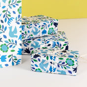 folk doves retro bird birds tissue paper rex london uk wrap wrapping papers blue green floral leaf dove