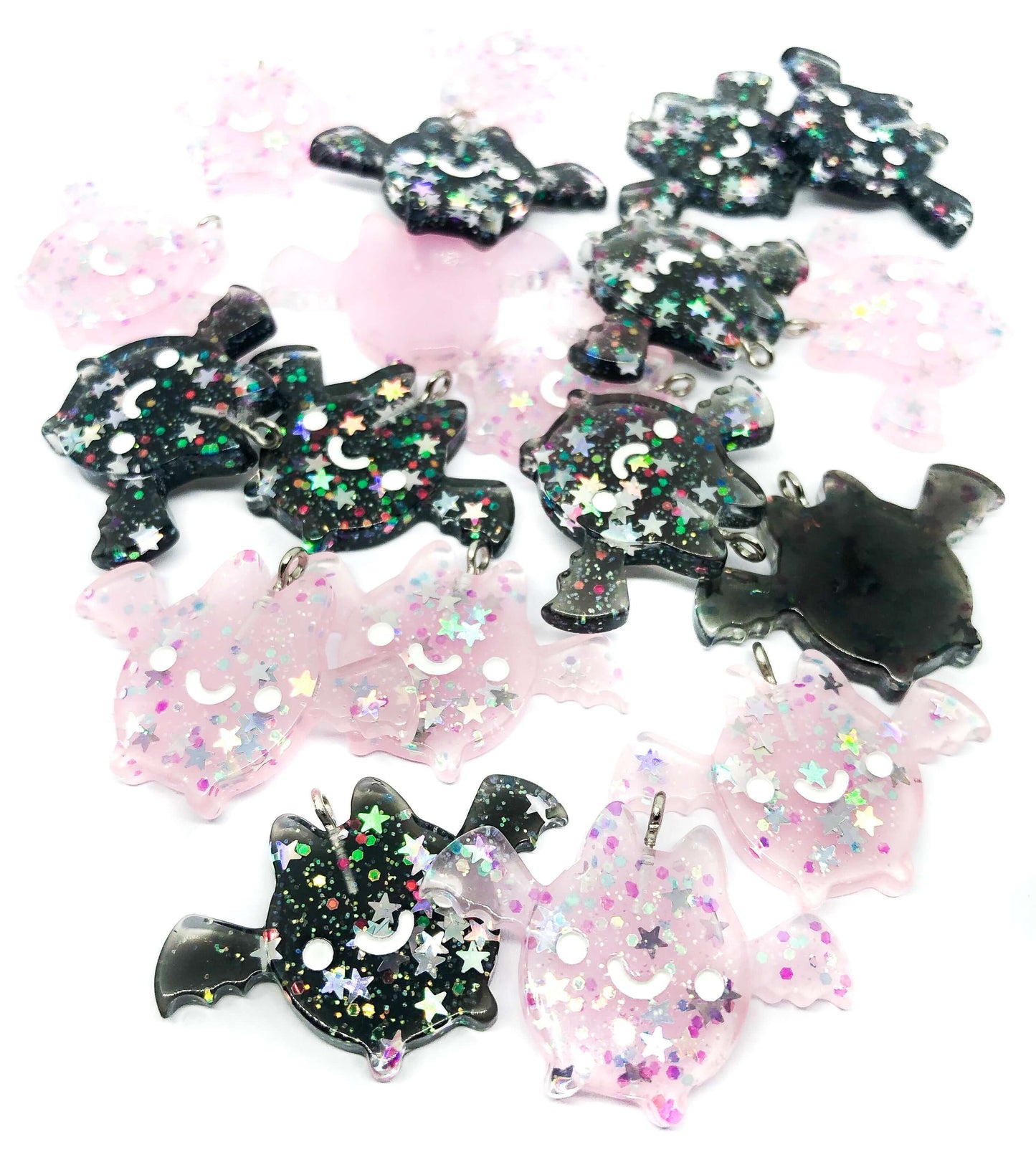 glitter resin bat bats charm charms uk kawaii cute craft supplies pink black turquoise white glittery pendants