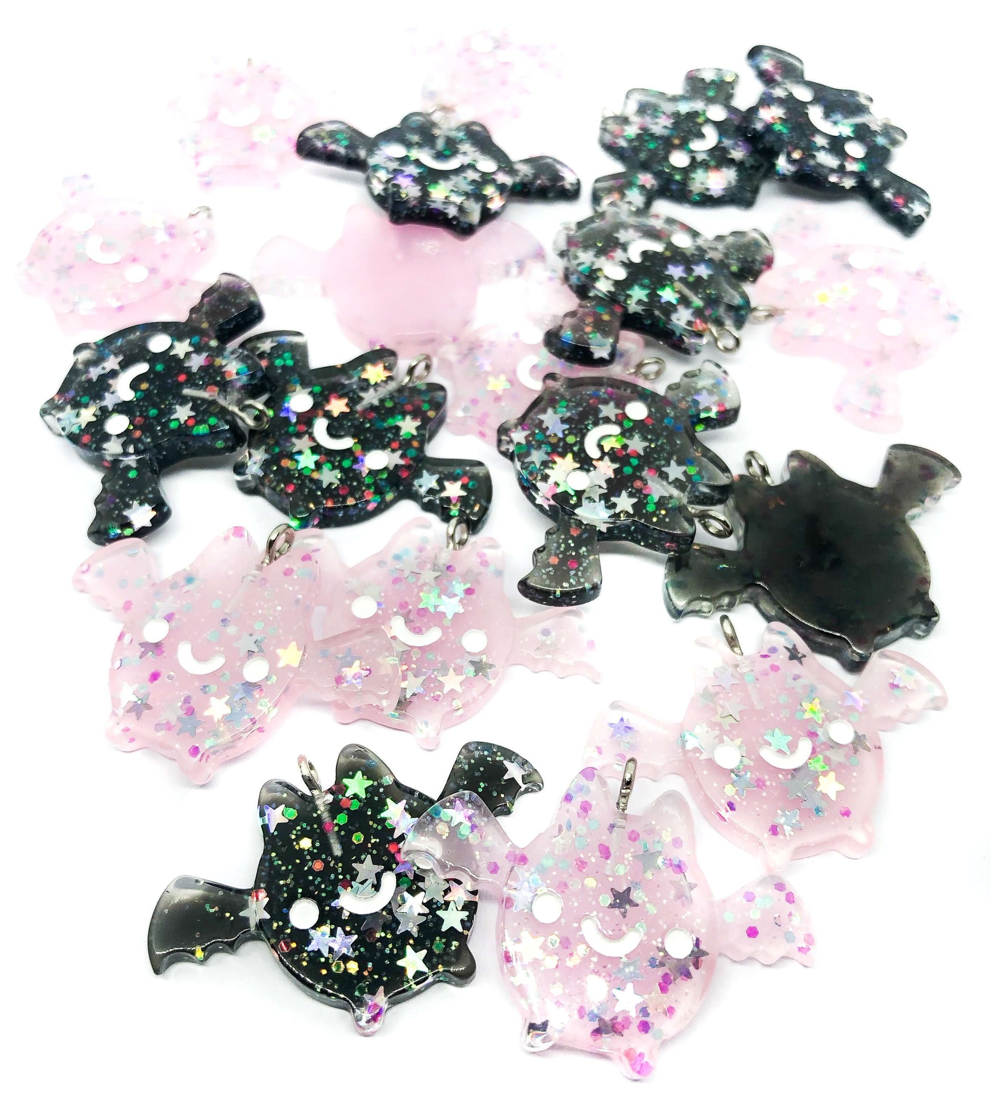 glitter resin bat bats charm charms uk kawaii cute craft supplies pink black turquoise white glittery pendants