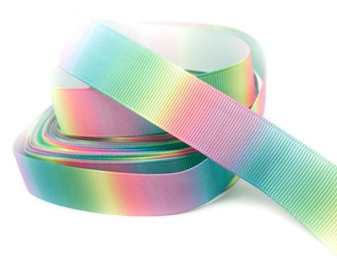 pastel rainbow ombre 22mm wide grosgrain ribbon one yard