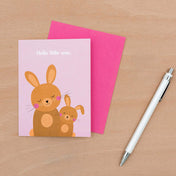 pink bunny bunnies hello little one baby arrival birth card cards pink cute kawaii cards uk pink bunnies baby girl girls greetings cards