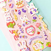 CUTE BUNNY Holo Foil Stickers On Clear Plastic Sheet