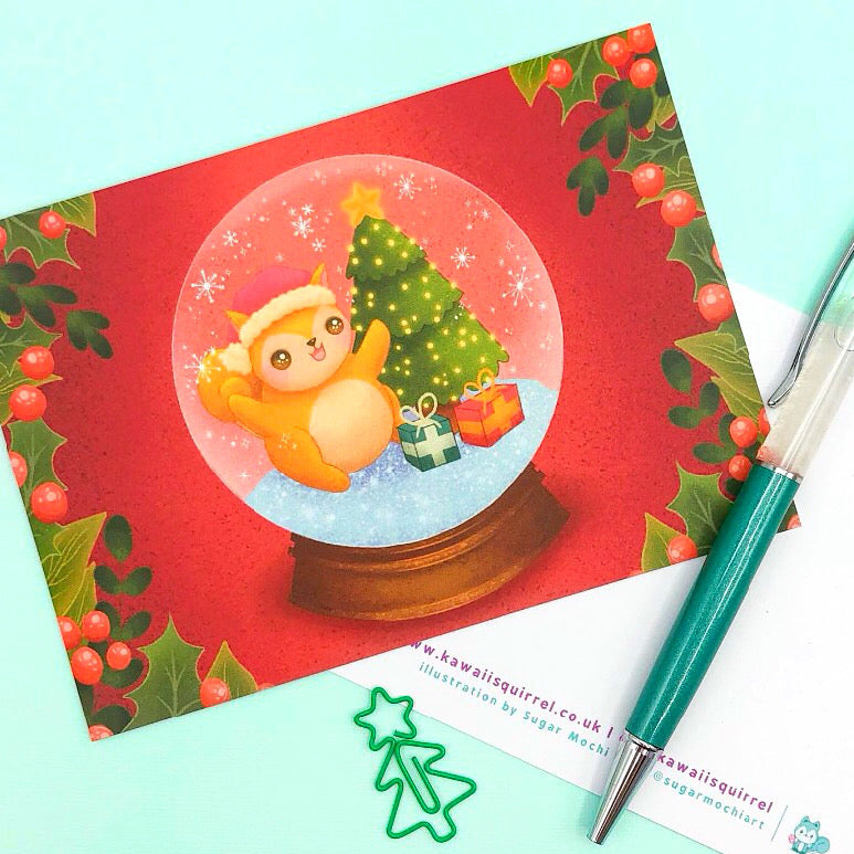 Kawaii Squirrel Exclusive Postcard - CHRISTMAS SNOW GLOBE