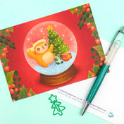 Kawaii Squirrel Exclusive Postcard - Christmas Snow Globe