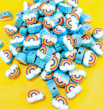 blue rainbow cloud clouds poly polymer clay bead beads handmade uk cute kawaii crafts craft supplies shop store bundle set fluffy clouds bright colours little pretty rainbows