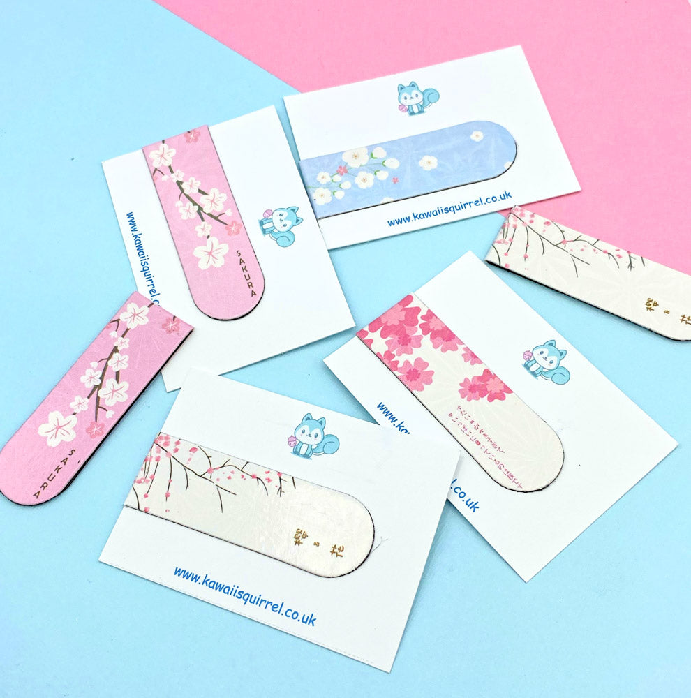 cherry blossom bookmark magnetic bookmarks cute kawaii gifts uk spring blossoms floral book mark cat rabbit turquoise blue white pretty uk kawaii stationery gift gifts flowers spring pink fold over magnet present book lover planner