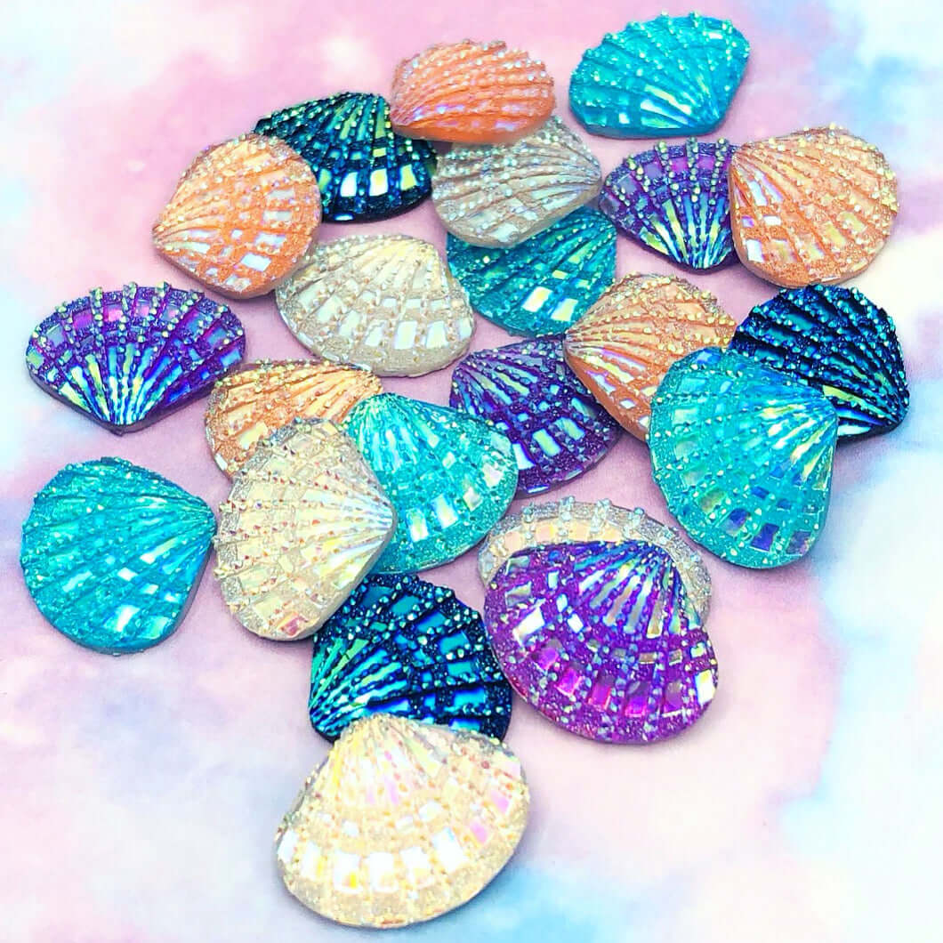 Glittery Sea Shell Acrylic Flat Back -BUNDLE OF 10