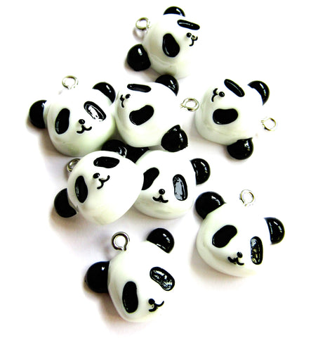 20mm resin panda face charm pandas charms cute kawaii black and white silver tone hook uk craft supplies pendants
