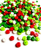 6mm festive small tiny acrylic buttons set of 50 green white red