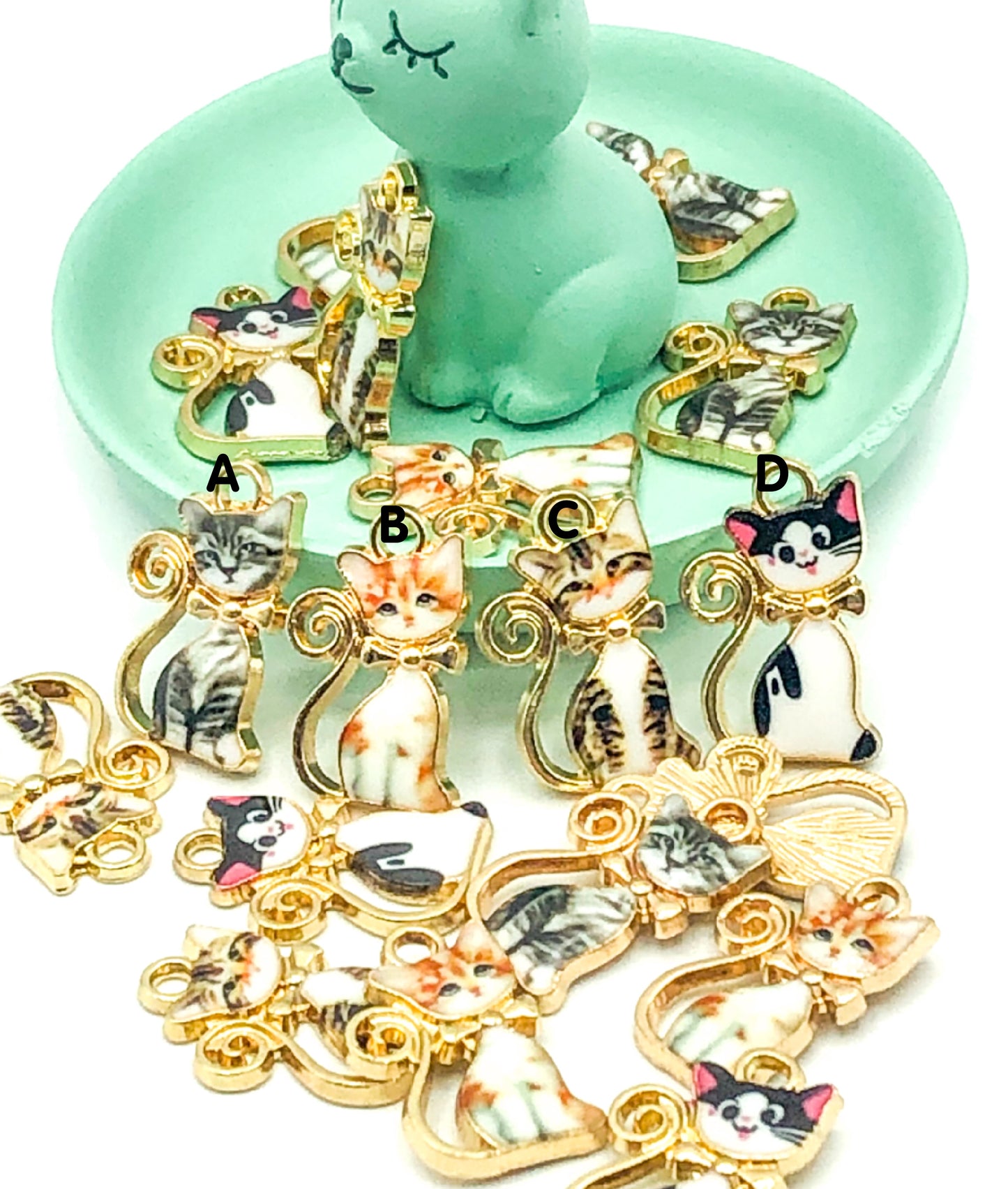 enamel sitting cat charm kawaii uk charms gold tone metal and enamel cute cats