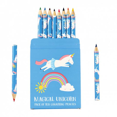 rainbow unicorn magic magical pack box of 10 pencil crayon crayons kids children gift gifts mini small cute kawaii uk