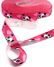 cerise and pink panda love elastic 14mm wide foe ribbon