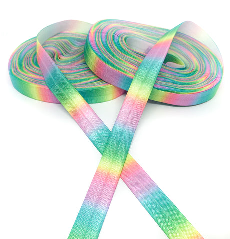 rainbow pastel ombre fold over elastic ribbon one yard striped ribbons colour