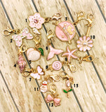 pink planner clip clips charm charms uk cute kawaii planning accessory accessories enamel enamelled gold tone metal flower cat bow rabbit rose shell