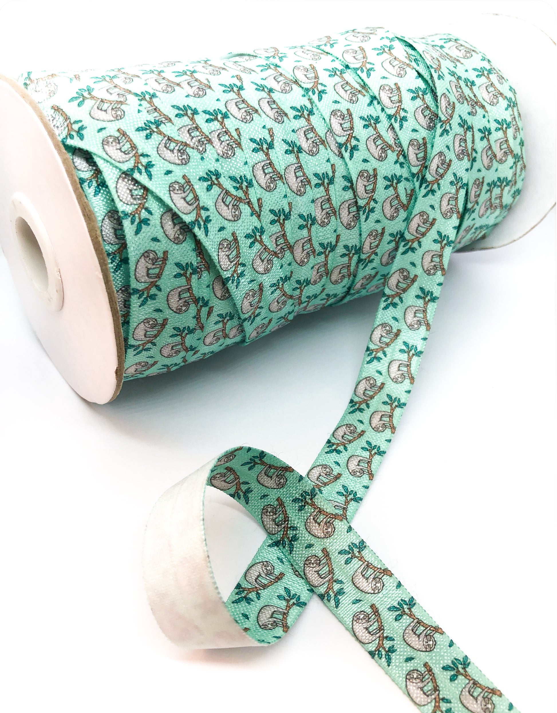 sloth sloths elastic ribbon one yard 15mm turquoise kawaii foe fold over elastic ribbons uk green blue pretty cute ribbons craft supplies elastics foe stretch