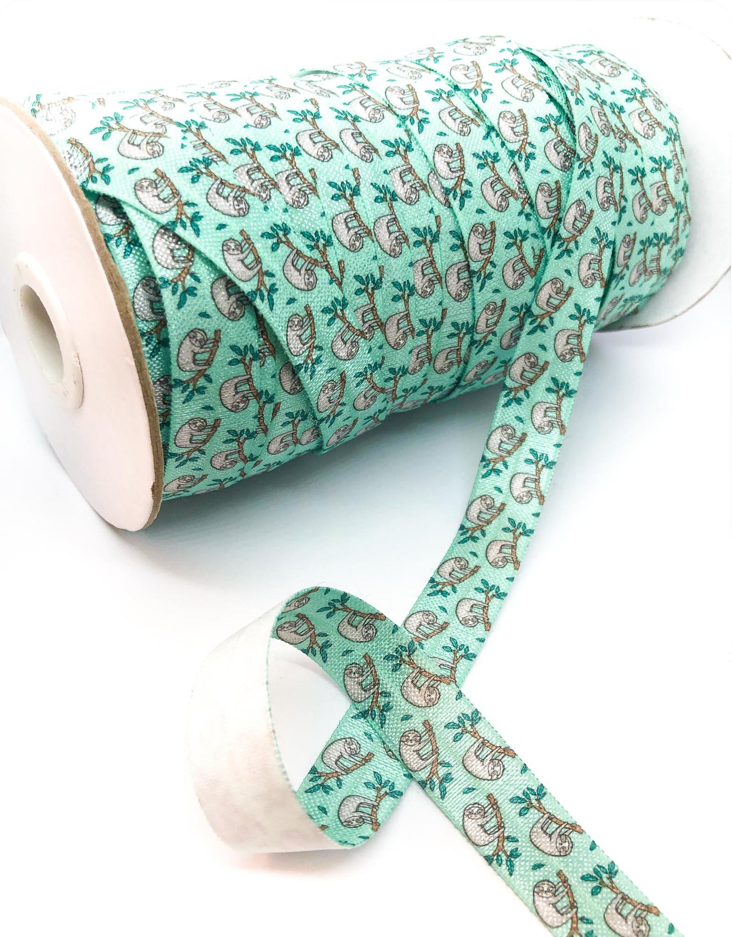 sloth sloths elastic ribbon one yard 15mm turquoise kawaii foe fold over elastic ribbons uk green blue pretty cute ribbons craft supplies elastics foe stretch