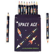 space ace box of 10 mini small colouring crayons pencil crayons uk cute kawaii gift gifts kids children stocking filler black stars sky galaxy rocket rex london