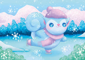 sugar mochi sugarmochi art illustration postcard winter snow ice skating cute kawaii illustrations uk