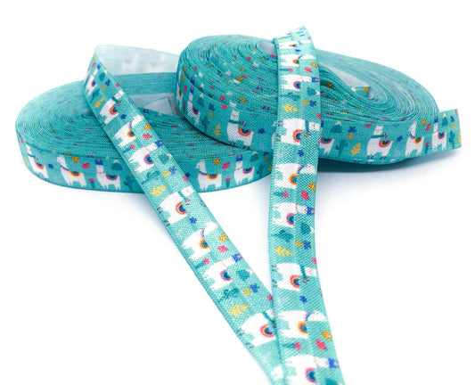 turquoise llama alpaca elastic foe ribbon one yard llamas cacti blue uk cute kawaii craft supplies ribbons pretty